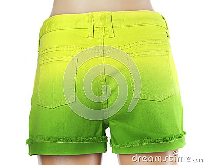 Green women jeans shorts. Stock Photo