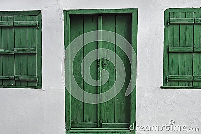 Green wooden door Stock Photo