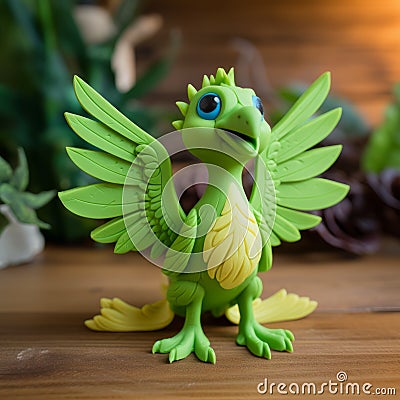 Eye-catching Green Toy Bird With Dragon Art Style Stock Photo