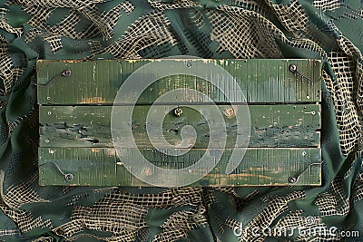 Green Wooden Planks on Camouflage Netting Background Stock Photo