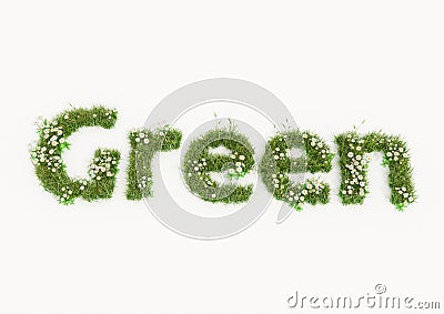 Green word typed by flowers and grass Stock Photo