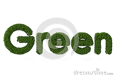 Green words composed of leaves.3D illustration. Cartoon Illustration