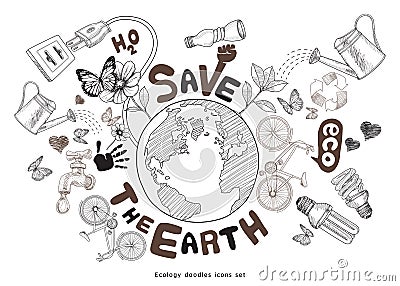 Green world drawing concept. Save the earth. Vector Illustration