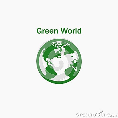 Green World. World icon. Vector illustration. EPS 10 Cartoon Illustration