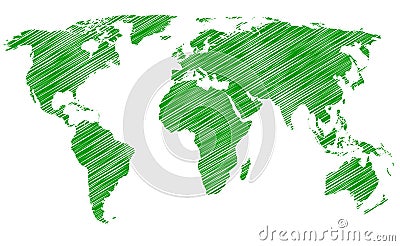 Green World Map, continents of the planet - vector Stock Photo