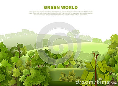 Green World Undulating Landscape Eco Poster Vector Illustration