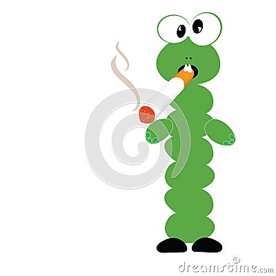 Green worm with a cigarette Vector Illustration