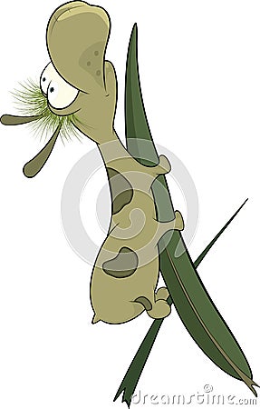 Green worm on a leaf. Cartoon Vector Illustration