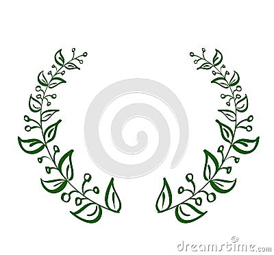 Green wreath frame of leaves on white background. Vector calligraphy illustration EPS10 Vector Illustration