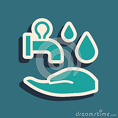 Green Wudhu icon isolated on green background. Muslim man doing ablution. Long shadow style. Vector Vector Illustration