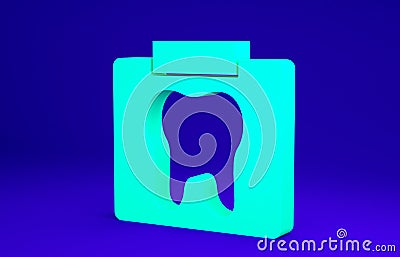 Green X-ray of tooth icon isolated on blue background. Dental x-ray. Radiology image. Minimalism concept. 3d Cartoon Illustration