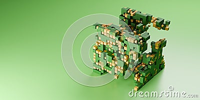 Green and yellow block of cubes with different size on green background, abstract modern data visualisation, science, research or Cartoon Illustration