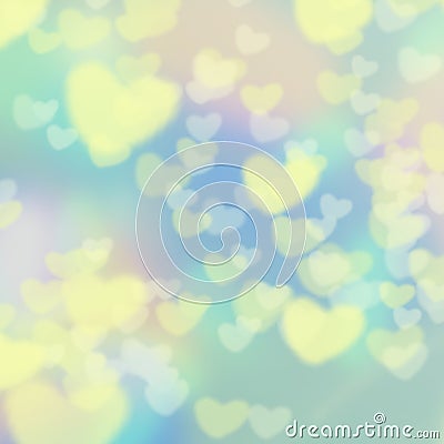 Green,yellow with blue abstract background In the form of yellow hearts with bokeh Stock Photo