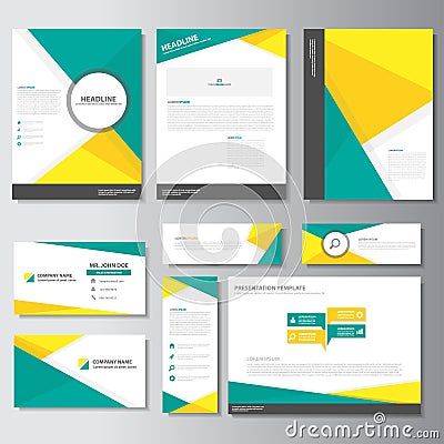 Green yellow business brochure flyer leaflet presentation card template Infographic elements flat design set for marketing Vector Illustration