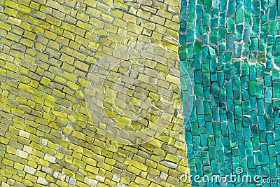 Green and yellow colorful surface of ceramic stones. smalt mosaic with high resolution for background. abstract pattern for design Stock Photo