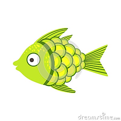 Green And Yellow Fantastic Colorful Aquarium Fish, Tropical Reef Aquatic Animal Vector Illustration