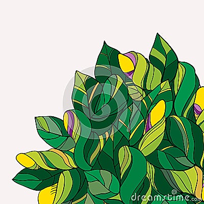Green and yellow floral doodle background Vector Illustration