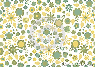 Green and yellow flowers and leaves retro pattern Vector Illustration