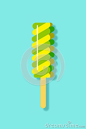 Green & Yellow Spiral Popsicle Flat Icon Illustration Stock Photo