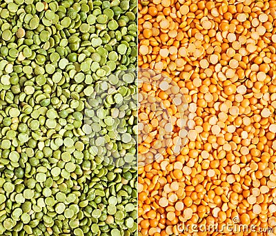 Green and yellow split peas Stock Photo