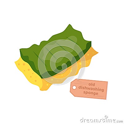 Green and yellow washcloth, dishwashing sponge isolated on white. Cleaning symbol. Vector cartoon flat illustration. Vector Illustration