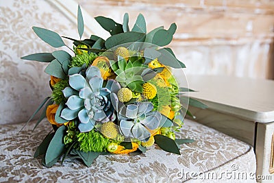 Green and yellow wedding bouquet Stock Photo