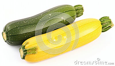 Green and yellow zucchini parallel on a clean white background Stock Photo