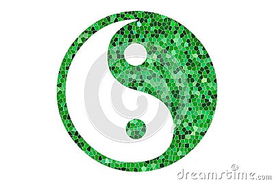 Green yin-yang symbol made of mosaic pieces on a white background Stock Photo