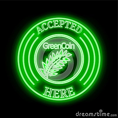 Greencoin (GRE) accepted here sign Stock Photo