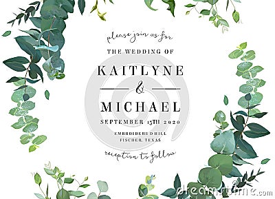 Greenery botanical wedding invitation. Vector Illustration