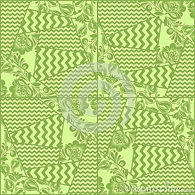 Greenery chevron, russian floral seamless pattern Cartoon Illustration