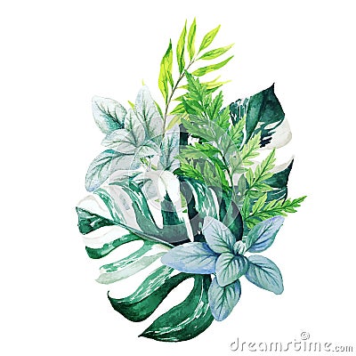 Greenery decorative bouquet, composed of fresh green leaves Vector Illustration