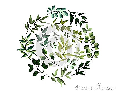 Greenery eco leaves herbs foliage in watercolor style Vector Illustration