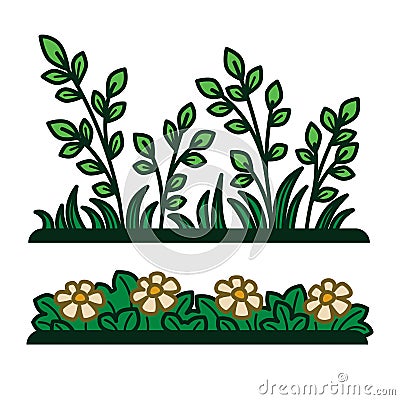 Greenery green grass flower plants and decorative verdure. Vector Illustration