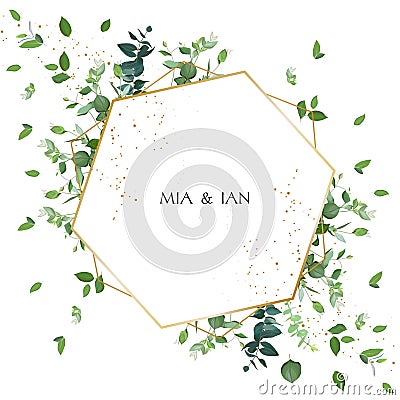 Greenery wedding invitation. Watercolor style. Vector Illustration