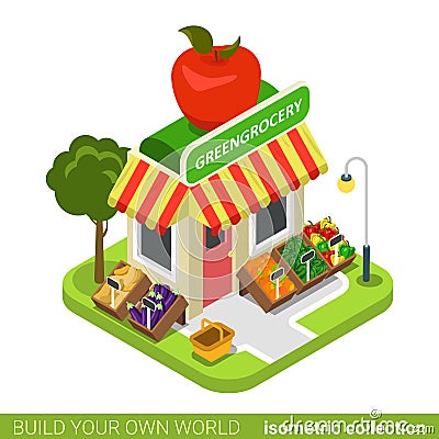 Greengrocery grocery vegan vegetable fruit buildin Vector Illustration