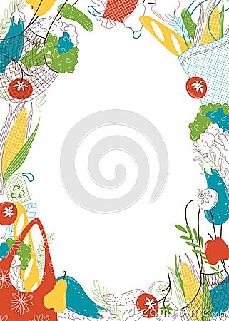 Greengrocery purchases empty frame handdrawn vector illustration Vector Illustration