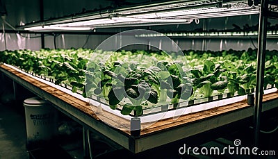 Greenhouse agriculture plant growth, leaf freshness, nature farm, food organic vegetable generated by AI Stock Photo