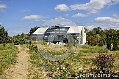 Greenhouse building at botanical garden in Ploiesti , Romania Stock Photo