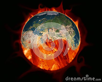 Greenhouse effect. Earth burned by coal combustion. Elements of Stock Photo