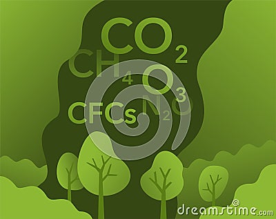 Greenhouse gases - CO2, methane, nitrous, ozone Vector Illustration