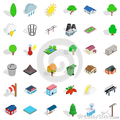 Greening icons set, isometric style Vector Illustration