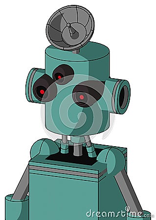 Greenish Mech With Cylinder Head And Three-Eyed And Radar Dish Hat Stock Photo