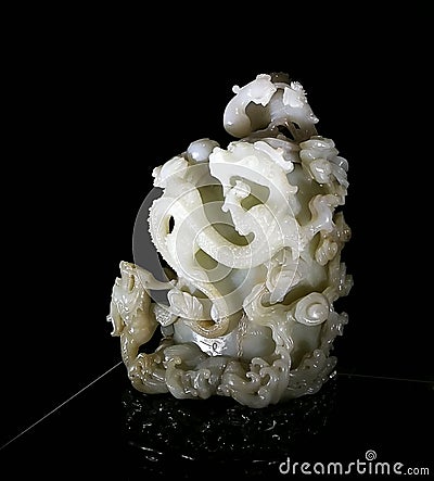 Greenish White Jade Carvings Dragon Phoenix Mythology Animals Qianlong Qing Dynasty Forbidden City Maritime Silkroad Palace Museum Editorial Stock Photo