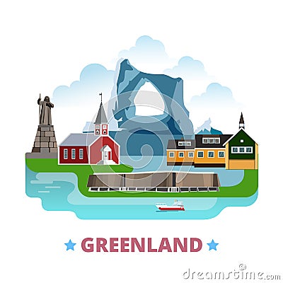 Greenland country design template Flat cartoon sty Vector Illustration