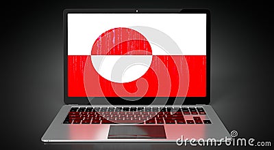 Greenland - country flag and binary code on laptop screen Cartoon Illustration