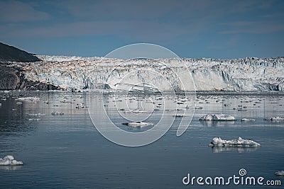 Greenland, Eqip Sermia, Eqi Glacier in Greenland Disko Bay. Boat trip in the morning over the arctic sea,Baffin Bay Stock Photo