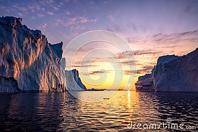 Greenland Ilulissat glacier in polar sunset Stock Photo
