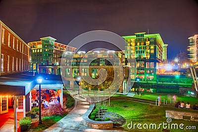 Greenville South Carolina near Falls Park River Walk at nigth. Editorial Stock Photo