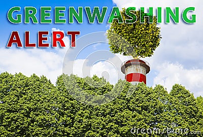 Greenwashing alert in industrial activity - concept with green area and chimney Stock Photo